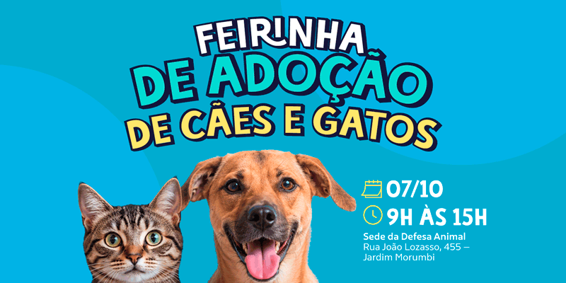 Defesa Animal promove 20ª Feirinha de Adoção 2026 no próximo dia 7